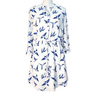 Neiman Marcus Blue & White Bird-Print Shirt Dress